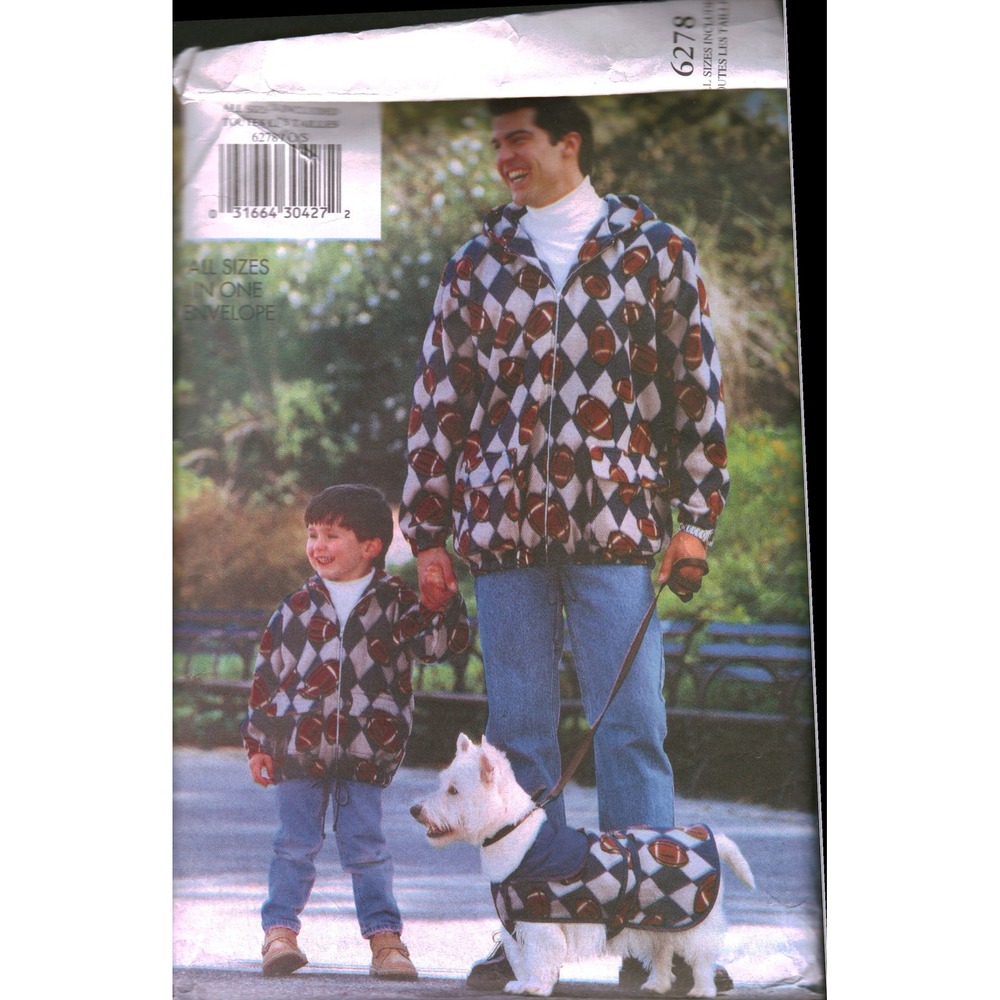 Butterick 6278 Men Children Boys Hooded Jacket Dog Coat Sewing Pattern All Sizes